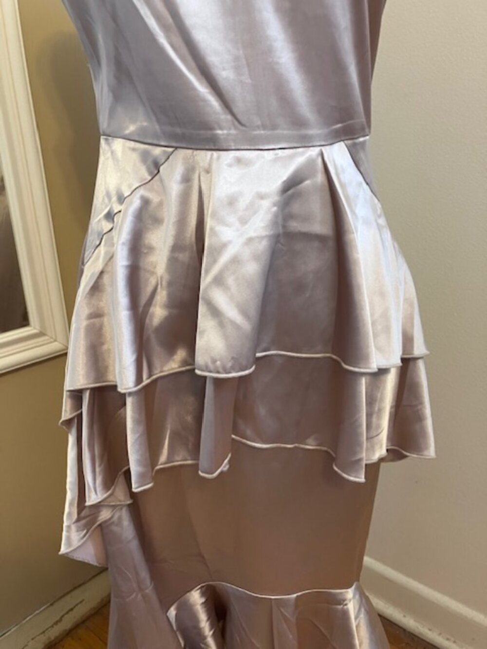 NWT Missguided Champagne Pink Tiered with Ruffles Hi-Low Hem Gown - Picture 3 of 7